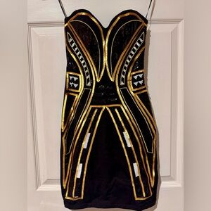Strapless Art Deco mini dress XS